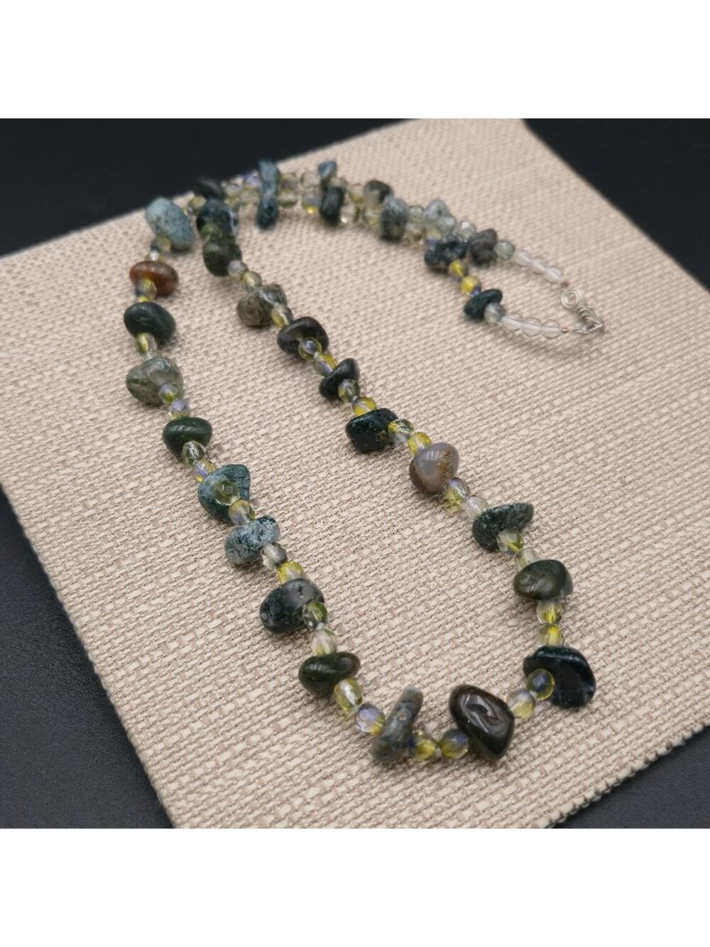 26 Inch Natural Green Agate Nugget Forest Boho Necklace B1385